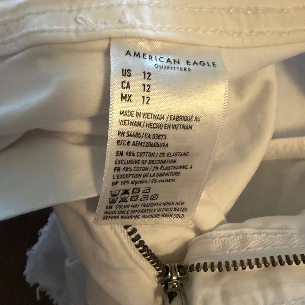 American Eagle Cargo Shorts Womens 12 White High‎ Rise Raw Hem Stretch Utility